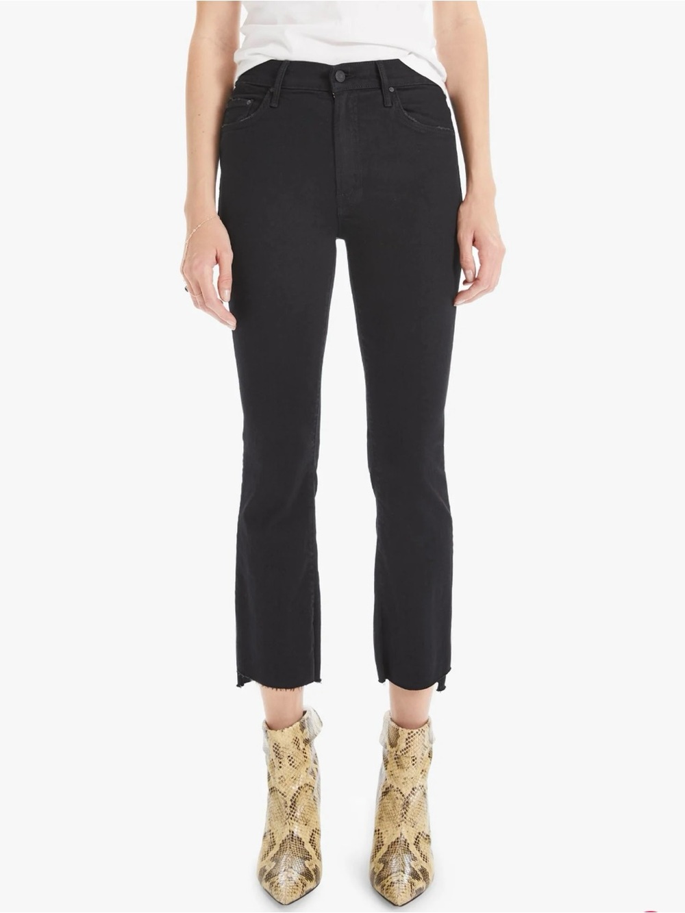 Mother straight leg jeans size 27 black raw hem the insider crop step fray